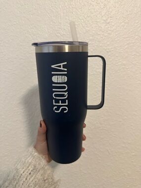 Sequoia Matte Navy Travel Mug with Handle and Straw